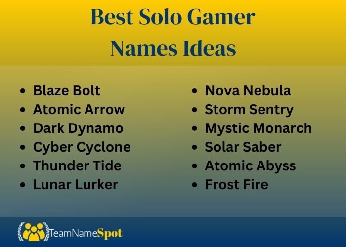 Best Solo Gamer Names Ideas