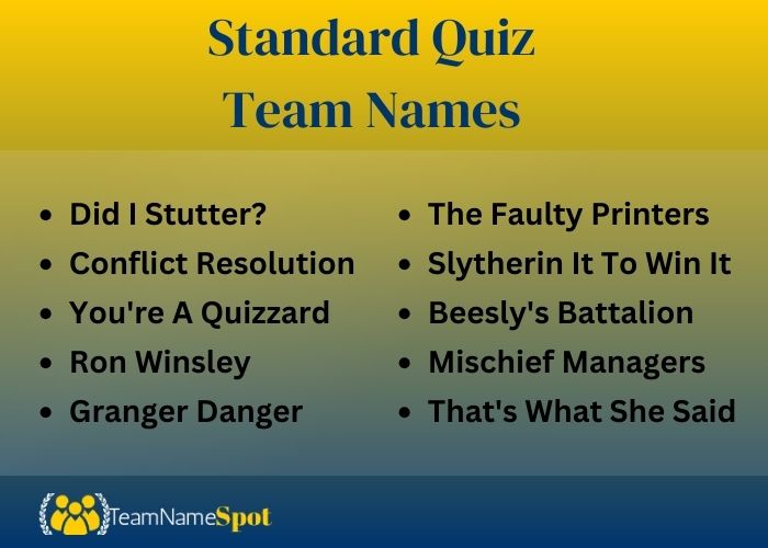 Standard Quiz Team Names