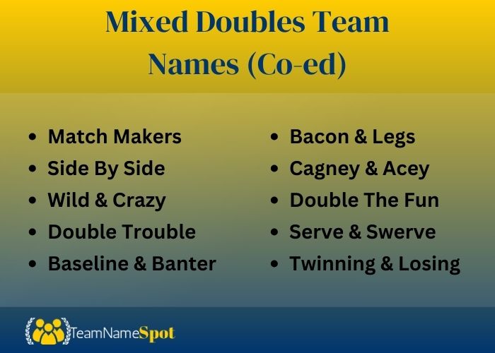 Mixed Doubles Team Names (Co-ed)