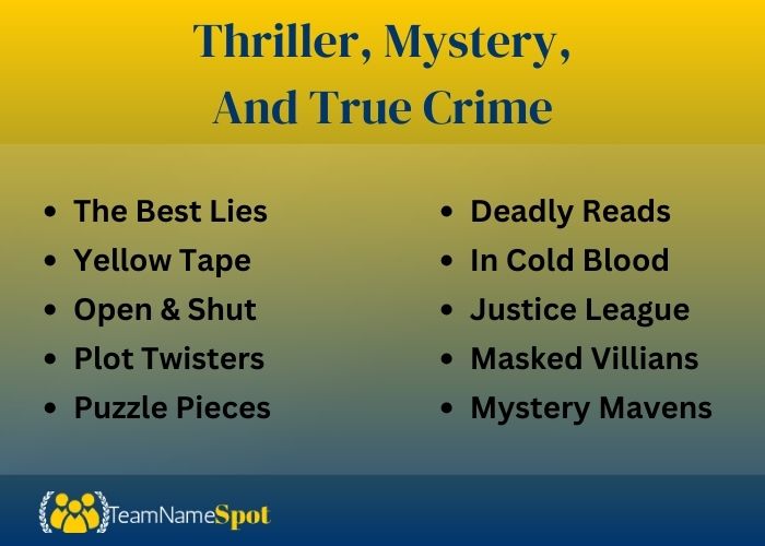 Thriller, Mystery, And True Crime Theme Names