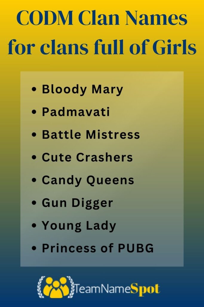 CODM Clan Names for clans full of Girls