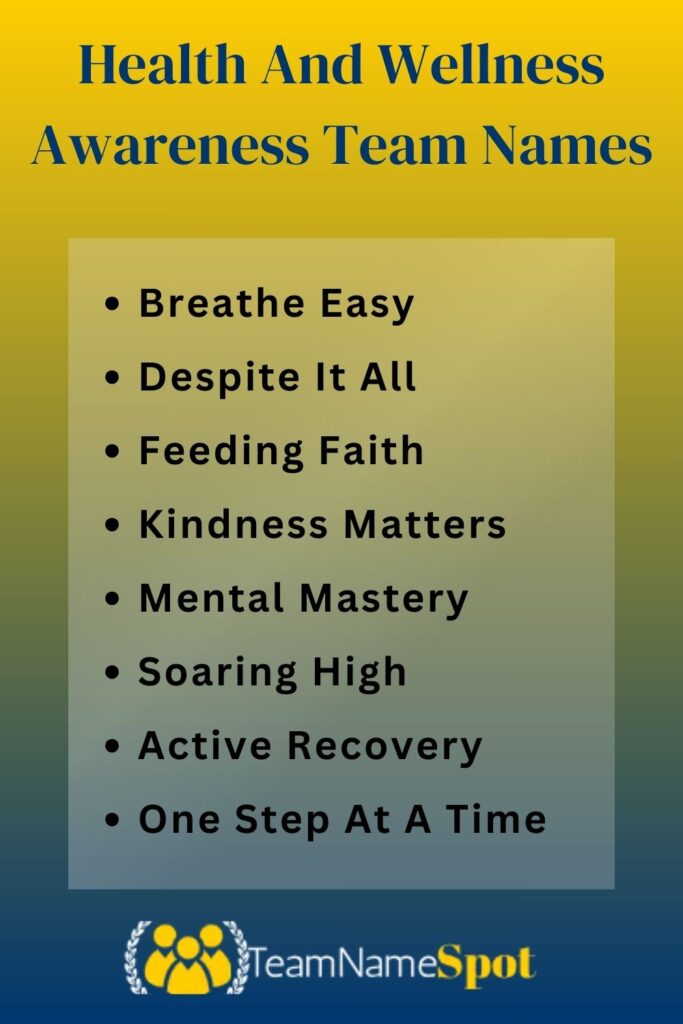 Health And Wellness Awareness Team Names