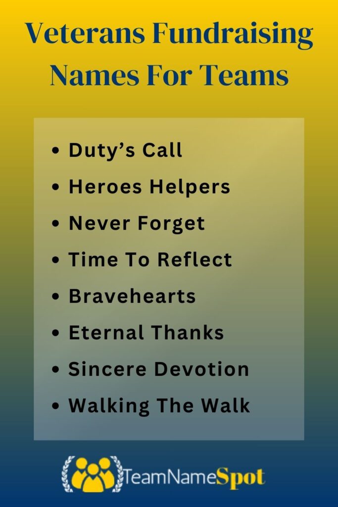 Veterans Fundraising Names For Teams